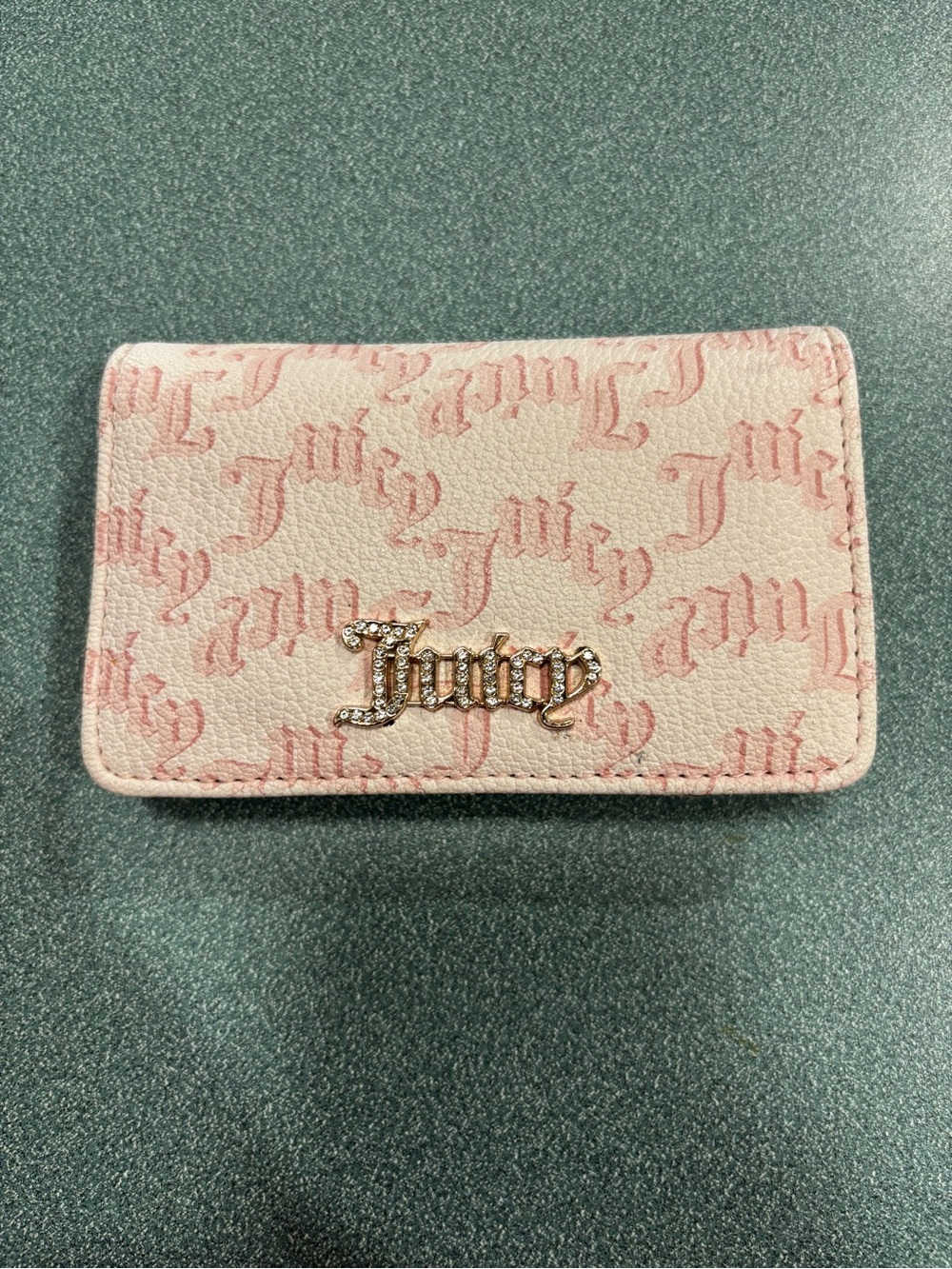 Juicy Couture Pale Pink Monogram Card Holder with Crystal Logo